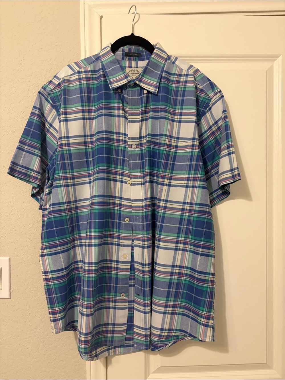 St. John's Bay Blue & Green Plaid Short-Sleeve Button-Down Shirt